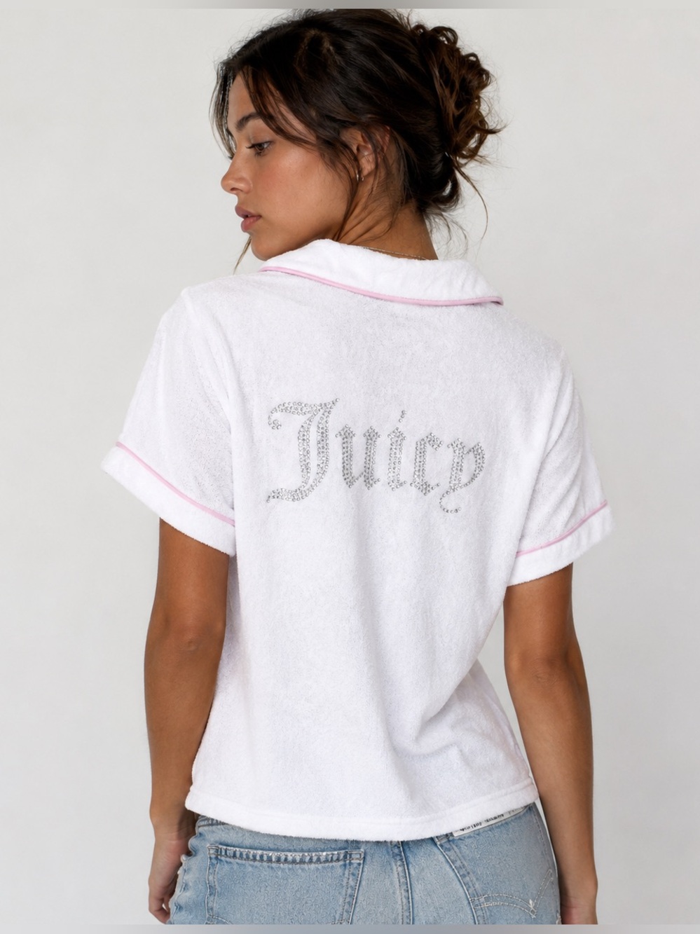 Vintage Y2K Juicy Couture Velour PJ Top XL Rhinestone Back Logo